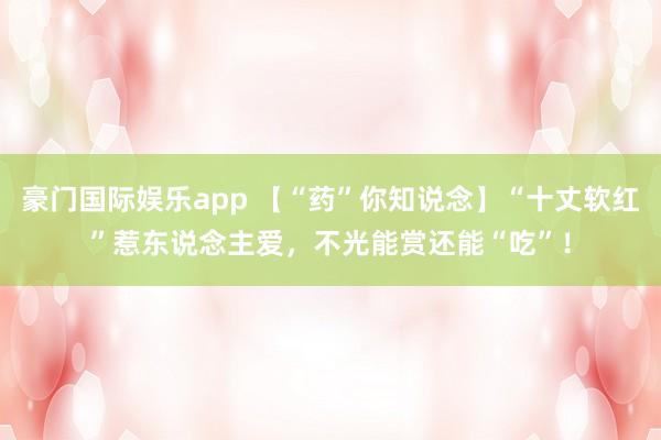 豪门国际娱乐app 【“药”你知说念】“十丈软红”惹东说念主爱，不光能赏还能“吃”！